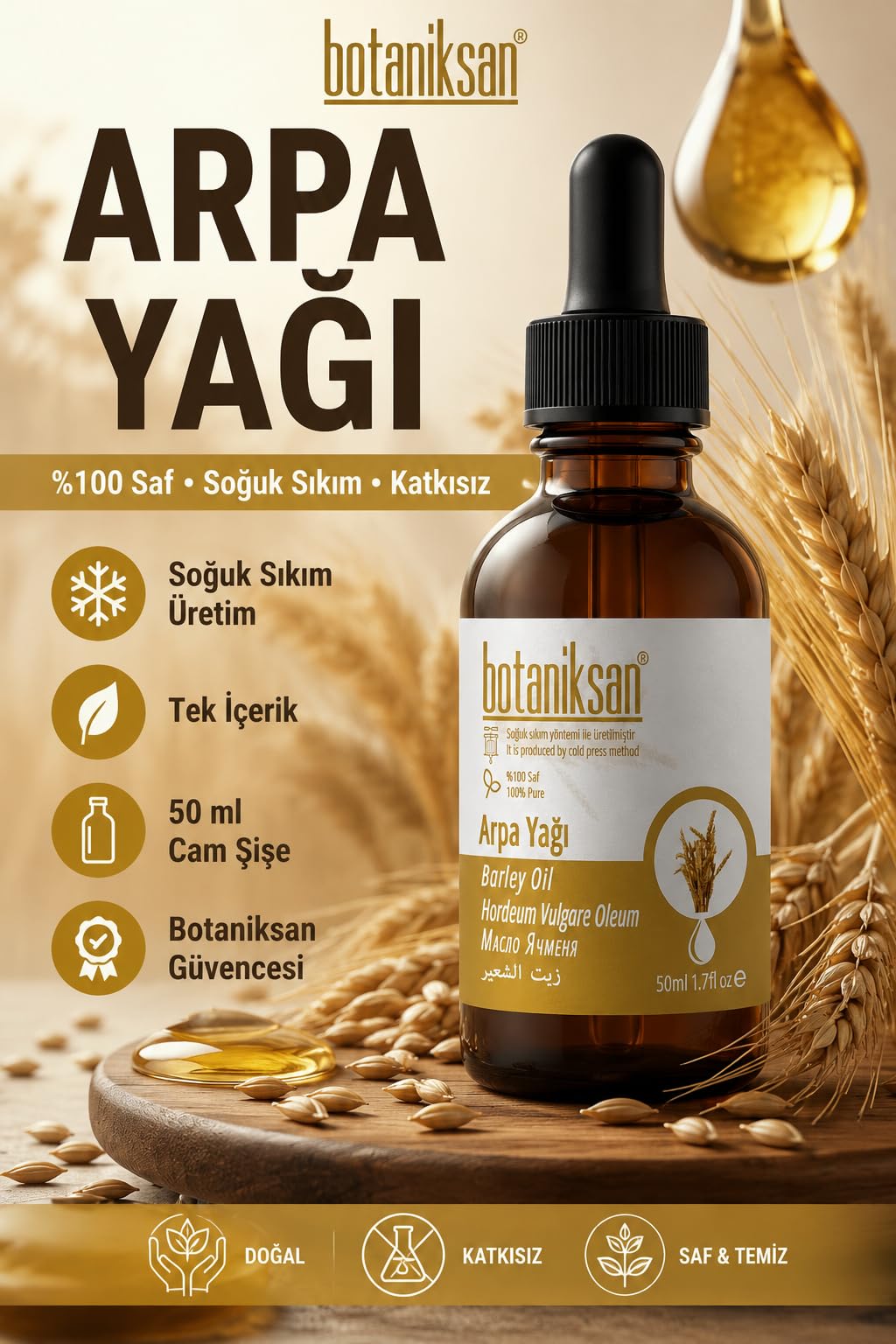 Botaniksan Arpa Yağı 50ML Soğuk Sıkım, Saf, Doğal, Katkısız