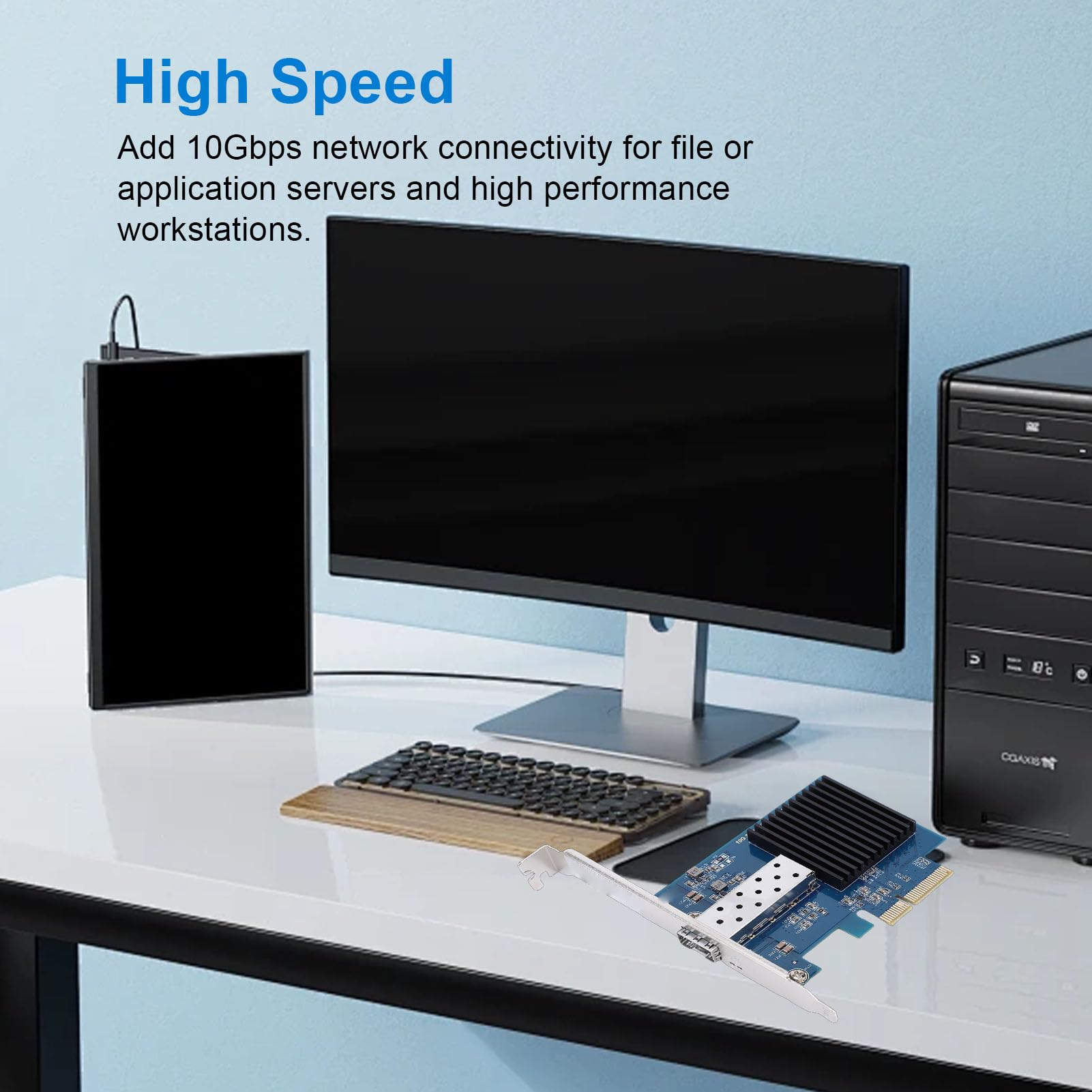 Yctze Scheda di Rete PCIe 10G, Adattatore Ethernet in Fibra PCIe 3.0 X4 a Porta Singola, Scheda di Interfaccia di Rete con Slot SFP Aperto, Ideale per Wins 11 e Supporto di Avvio PXE
