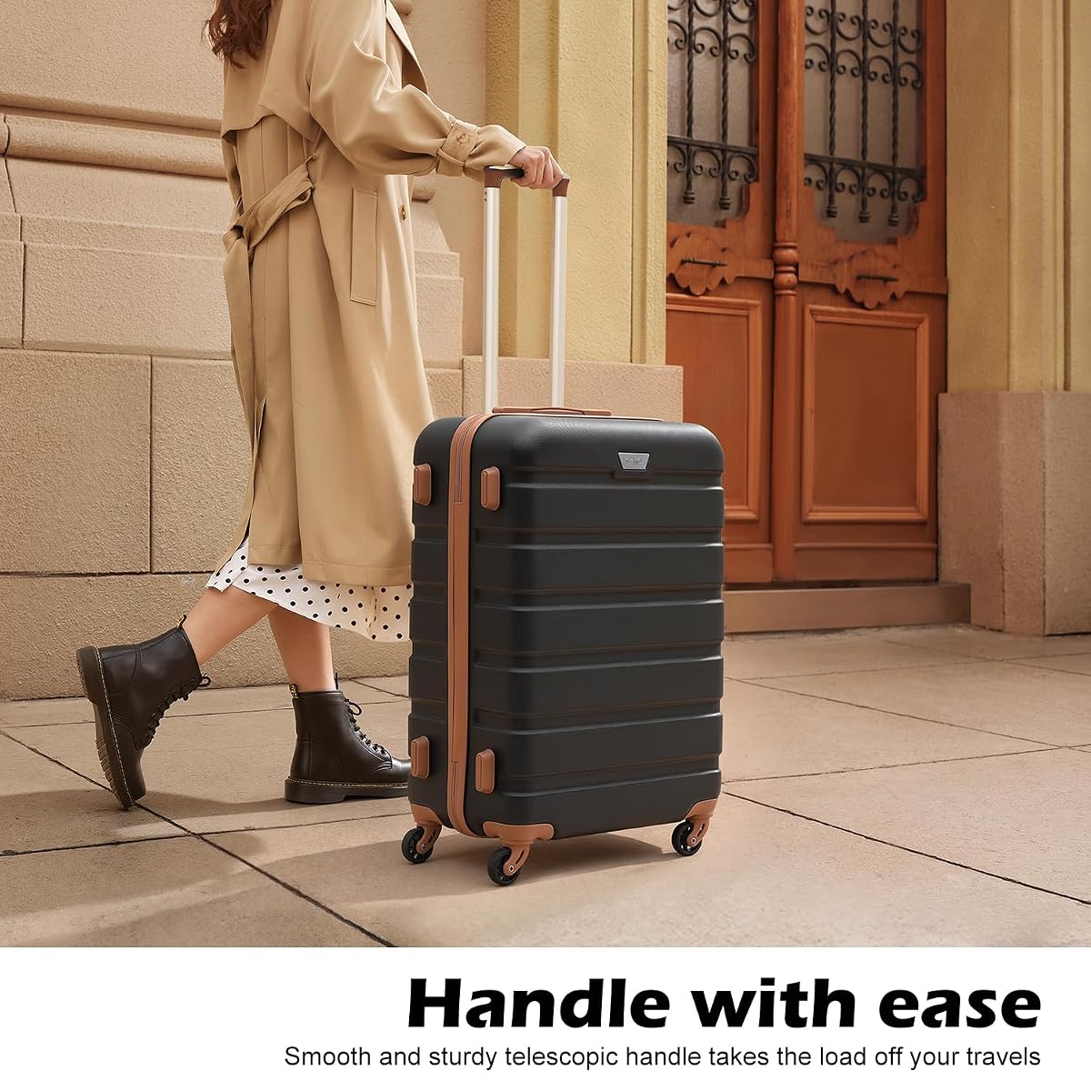 Coolife Luggage Set, Lightweight Durable Hardshell, 3 piece, Apricot Black image 1