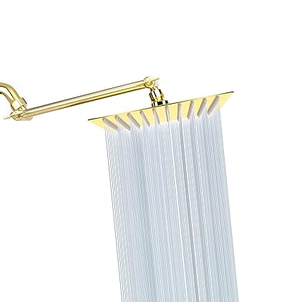 Rain Shower Head with 11 Adjustable Extension Arm, Large Stainless Steel High Flow Rainfall Square Shower head, Bath Shower Waterfall Full Body Coverage (8 Inch Showerhead with Arm, Gold)
