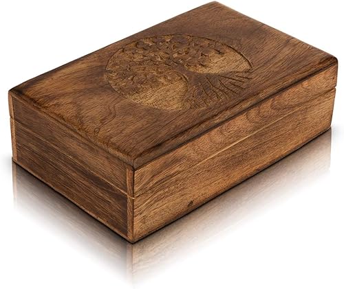 Gran regalo de cumpleaños, caja de joyería decorativa de madera hecha a mano, organizador de joyas tallado en árbol de la vida, caja de recuerdos,