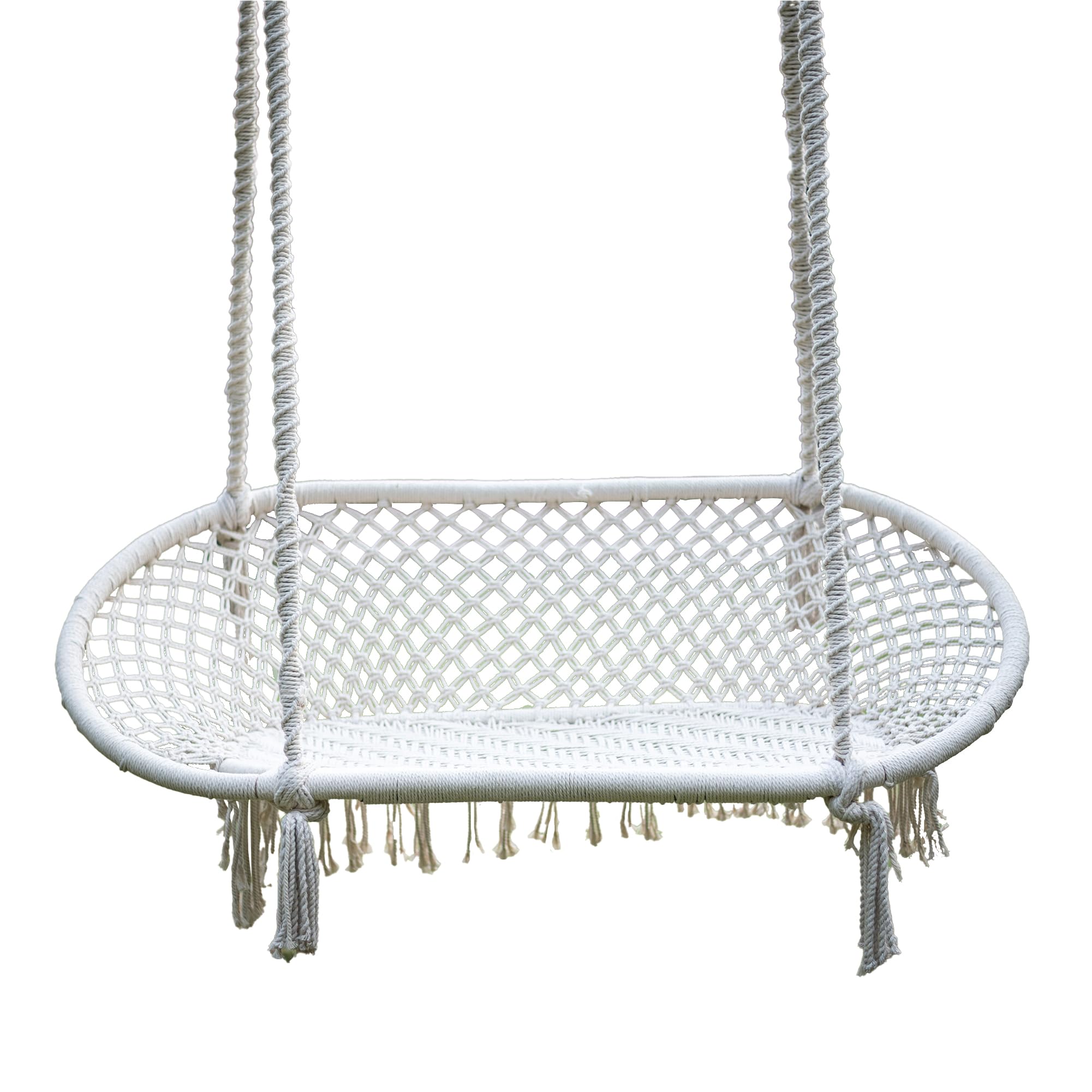 UGAOO Cotton Rope 2 Seater Swing Chair for Adults & Kids | Sturdy Hanging Hammock for Balcony, Outdoor, Home, Patio, Garden, Indoor (200 Kg Capacity, White)