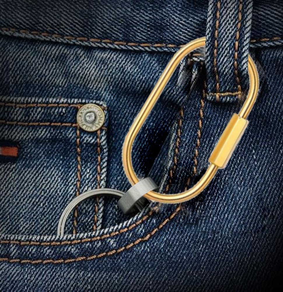 Brass Key Ring, Large Key Rings Clip Screw Lock Keychain Gold Carabiner Keychains Clip for Keys Organizer Purse Shoulder Bag Chain Ring DIY Crafts, Big - Image 3