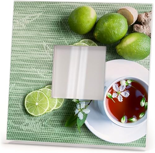 Limas frescas Jengibre Taza de té de hierbas cítrico con espejo enmarcado en la pared Impreso Alimentos Arte Cocina Decoración del Hogar Regalo