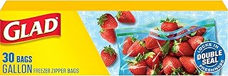 Glad Zipper Freezer Storage Plastic Bags, Gallon, 30 Count (Package May Vary)