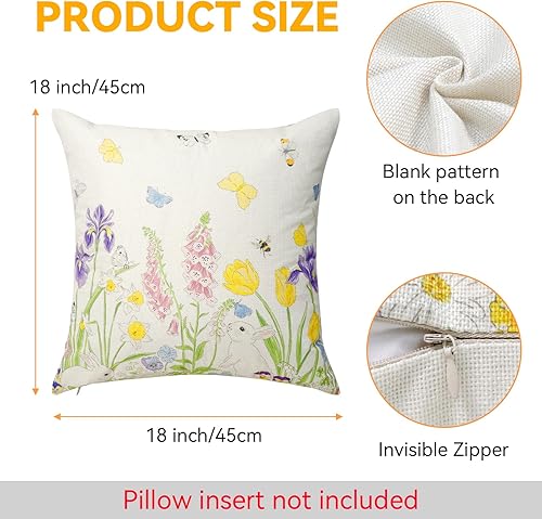 Miniatura 2 de Faylapa Paquete de 2 fundas de almohada de tulipanes de primavera, 18 x 18 pulgadas, fundas de almohada decorativas con tulipanes bordados, fundas