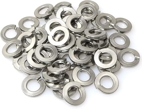 50pcs 1/4 Inch 304 Stainless Steel Spring Washer Split Lock Washers, Silver