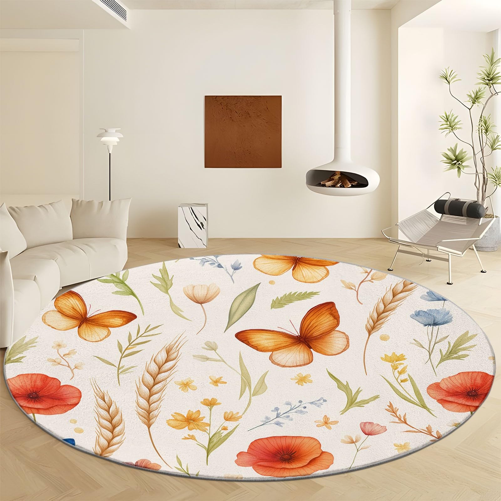 Tapis rond antidérapant à poils courts 60 cm pour salon et décoration