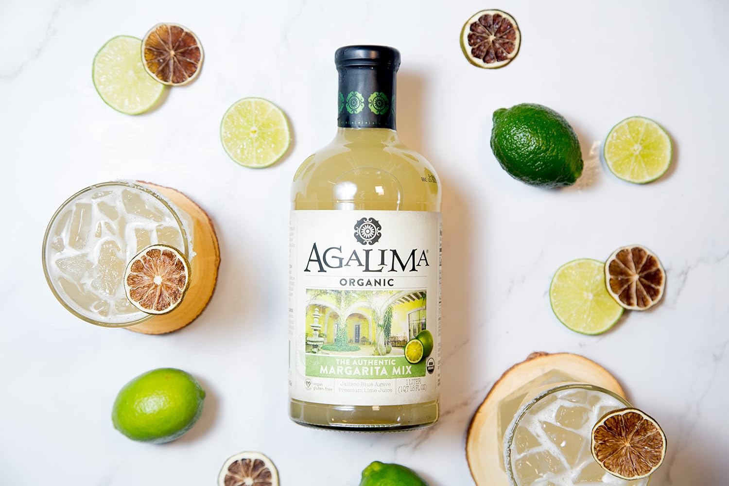 Agalima Organic Authenic Margarita Drink Mix, All Natural, 1 Liter (18 Fl Oz) Glass Bottle, Individually Boxed (Pack of 2)