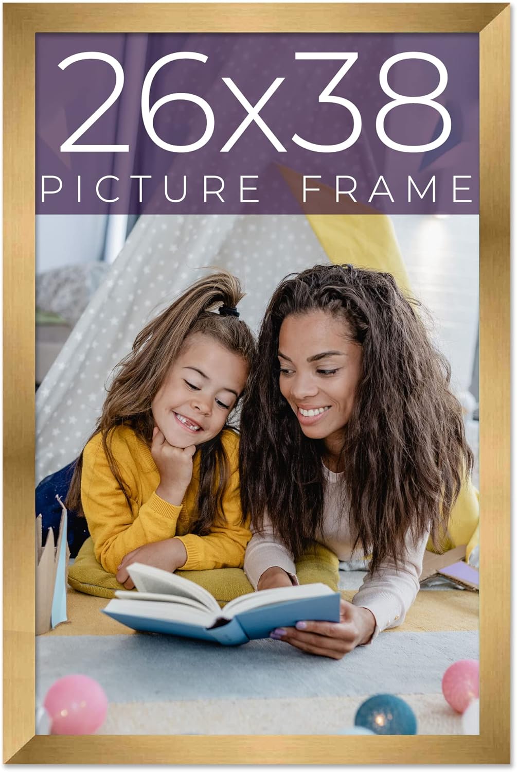 26x38 Frame Gold Bronze Solid Wood Picture Frame Width 0.75 Inches | Interior Frame Depth 0.5 Inches | Complete with UV Acrylic Plexiglass, Foam Board Backing & Hanging Hardware