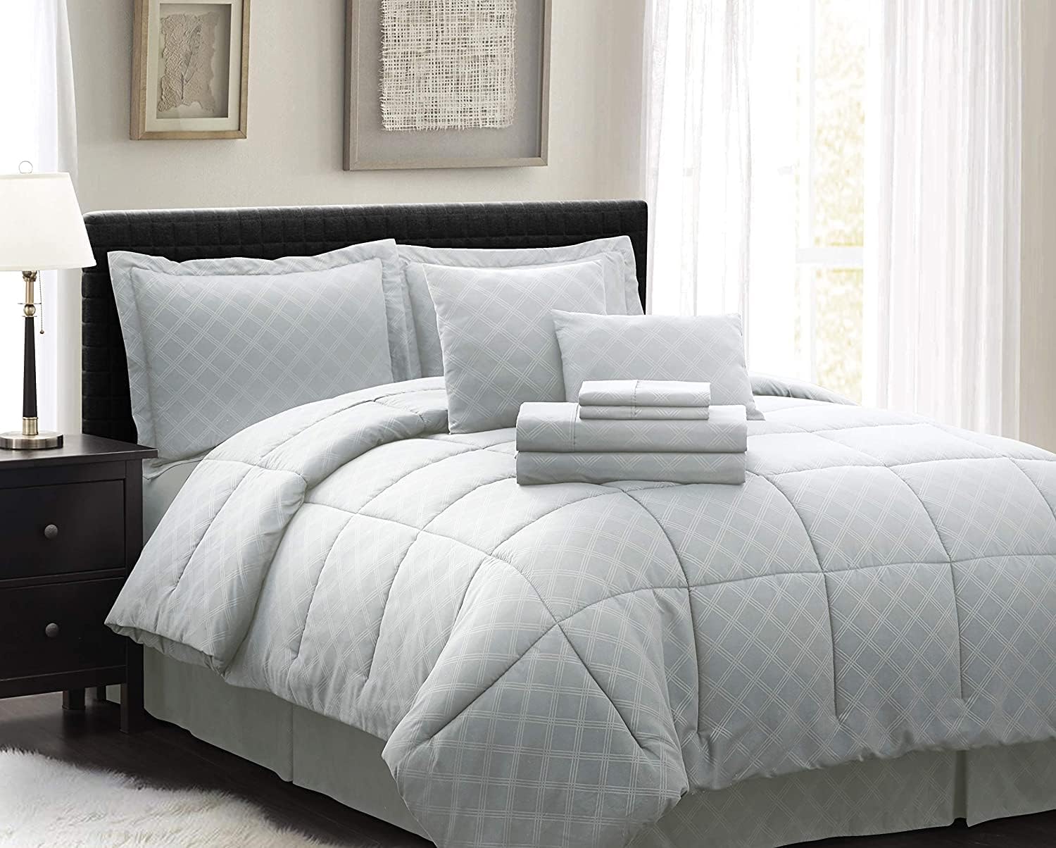 SL Spirit Linen Home EST. 1988 - King Bed in a Bag - Oversized Bedding, Wrinkle Resistant & Pre-Washed for Extra Softness, King, Platinum