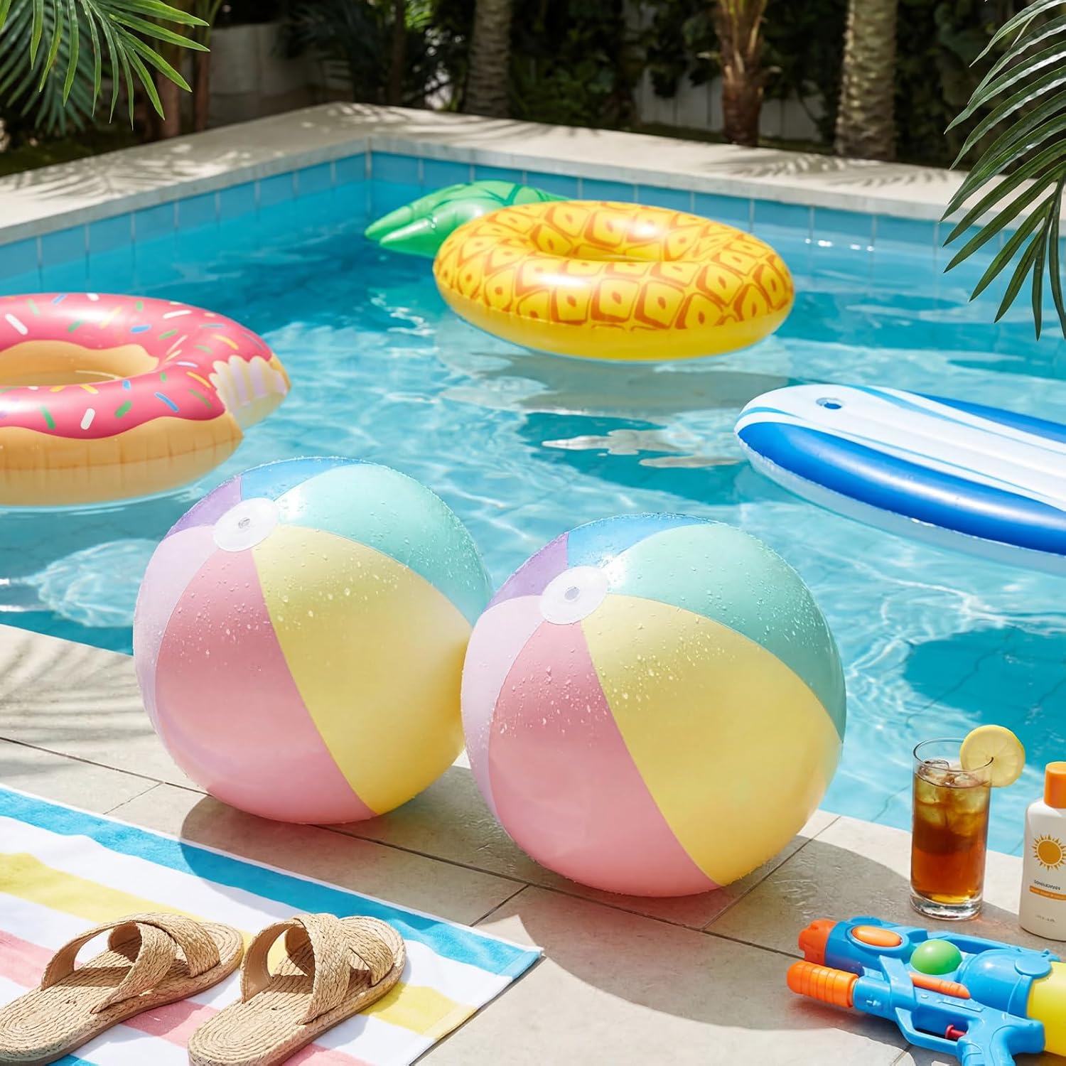 miniinflat 2 pcs inflatable beach balls 16 inch pastel pvc large beach balls blow up pool water game toy for kid adult birthday luau summer decor pool party favors macarons