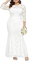 Plus Size Lace Mermaid Wedding Dress for Curvy Brides - Elegant Formal Evening Gown with 3/4 Sleeves by Pinupfashion