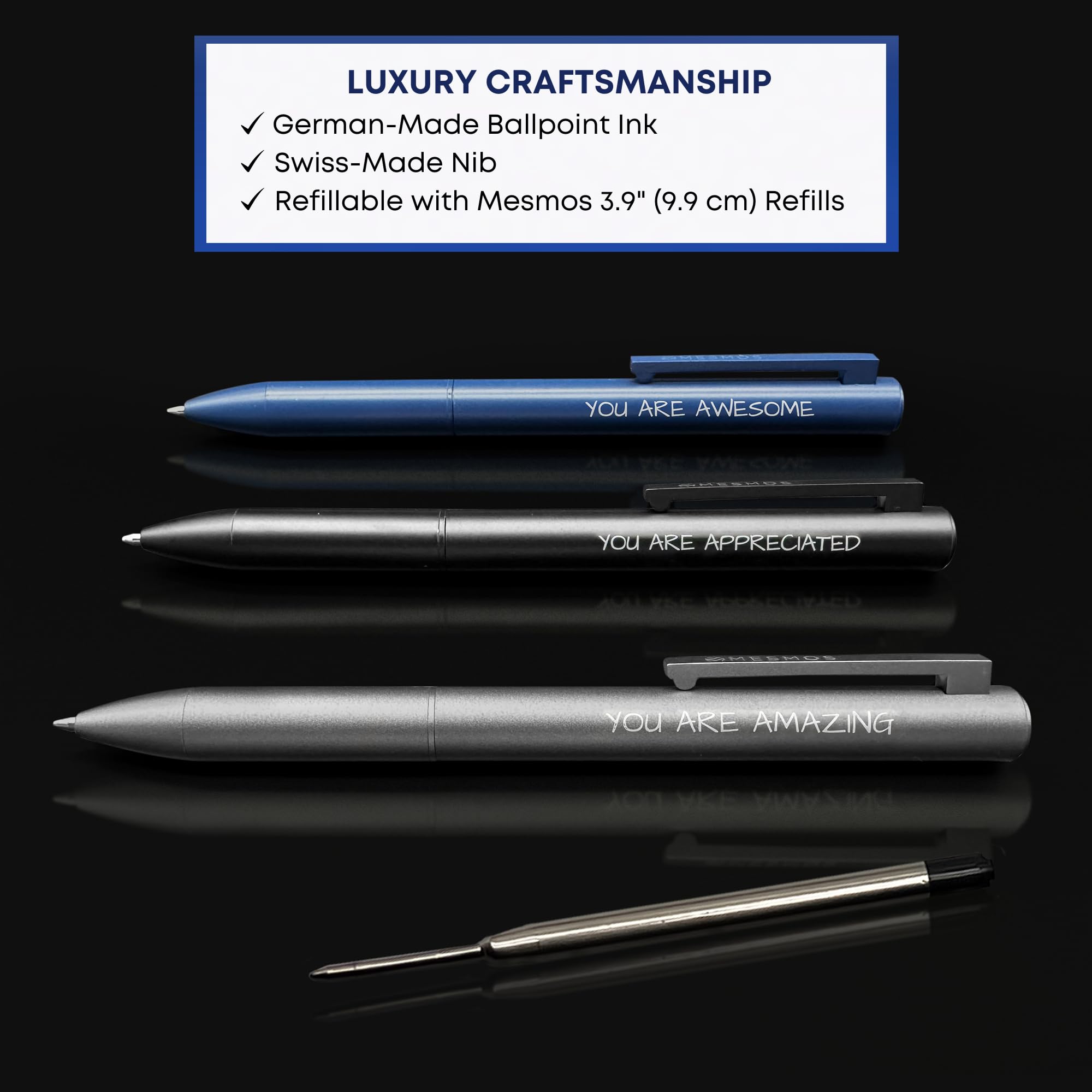 MESMOS 3pk Luxury Metal Ballpoint Pens, German-Made Ink, Teacher Appreciation Gifts Ideas, Teacher Gifts, Teachers Supplies - Image 2