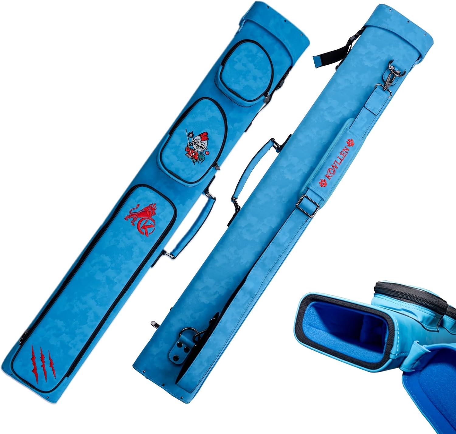 KONLLEN Pool Cue Case 2x4 Hard Pool Stick Case with Multi-pocket Holds 2 Butts 4 Shafts Billiards Cue Bag with Adjustable Shoulder Straps for Adults