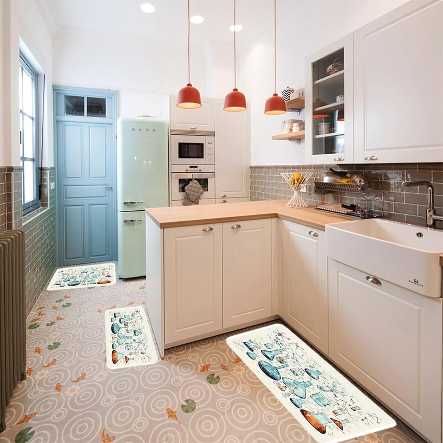 Chemistry Print Kitchen Mat Set of 3 Waterproof Floor Mats Non-Slip Kitchen Rugs Premium Flannel Rug Heavy Duty Standing Mat for Kitchen Home Bathroom Laundry
