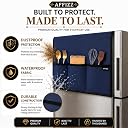 AFFIZZ Fridge Cover Top for Single Door Refrigerator with 6 Side Pockets | Waterproof, Dustproof & Washable Polyester Refrigerator Cover Top | Kitchen Organizer Fridge Top Cover | 130 x 54 cm | Blue gallery image