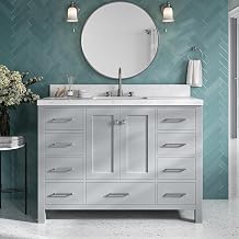 DKB Beckford 48-Inch Bathroom Vanity with Sink Grey Single Sink Bathroom Vanity, 1.5" Edge Carrara White Quartz Countertop, Solid Wood, 2 Soft-Close Doors, 9 Dovetail Drawers