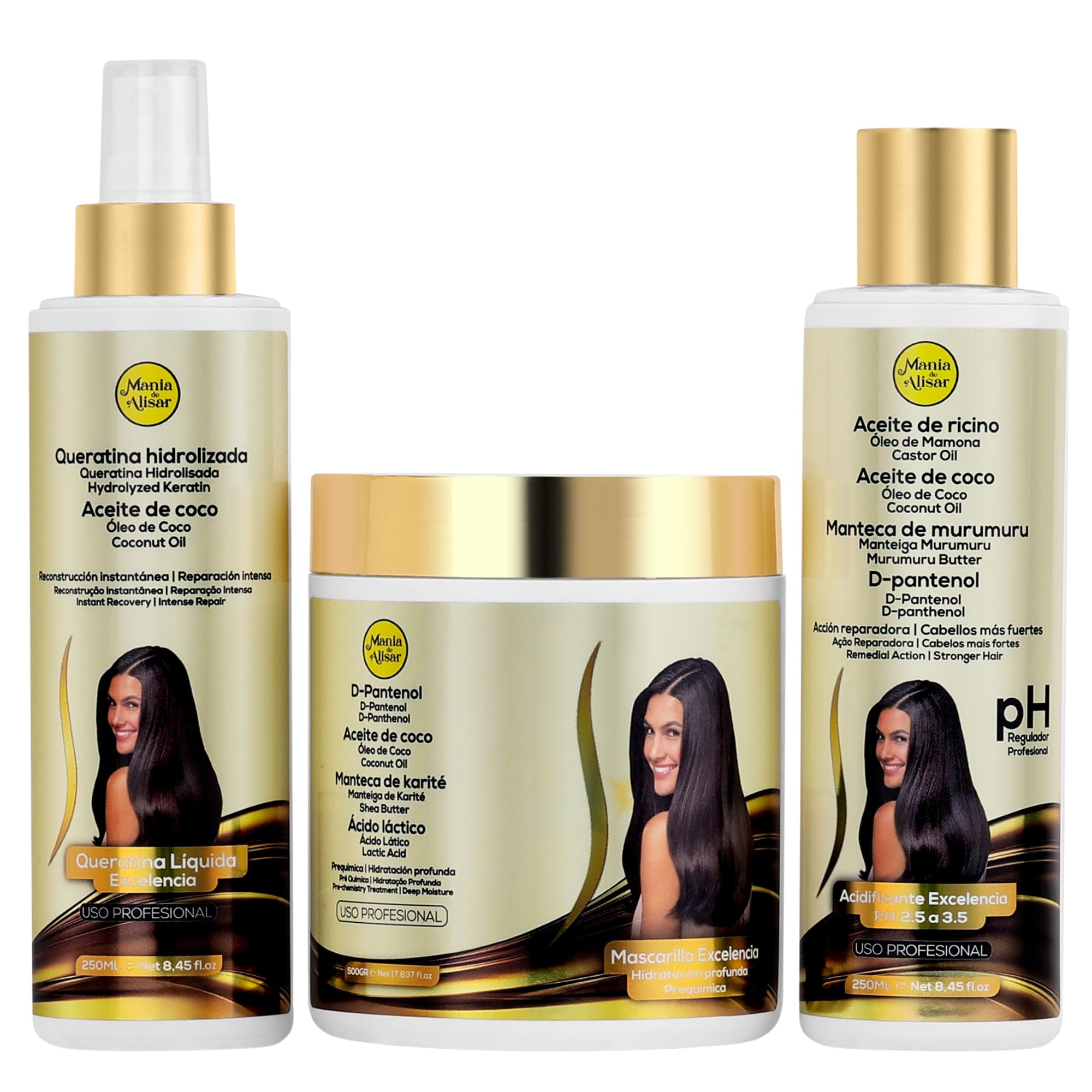 Mania de Alisar Deep hydration mask kit with hair acidifier, D-Panthenol, Coconut Oil, Shea Butter (17 fl.oz / 500 g)