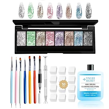 8 Colors Ombre Gel Pat Nail Polish Set,Ombre Pigment for Nails,Gradient Painting Blooming Gel with 50Pcs Nail Sponges for 3D Gels Nail Art can be Painted in Salon or Home Use