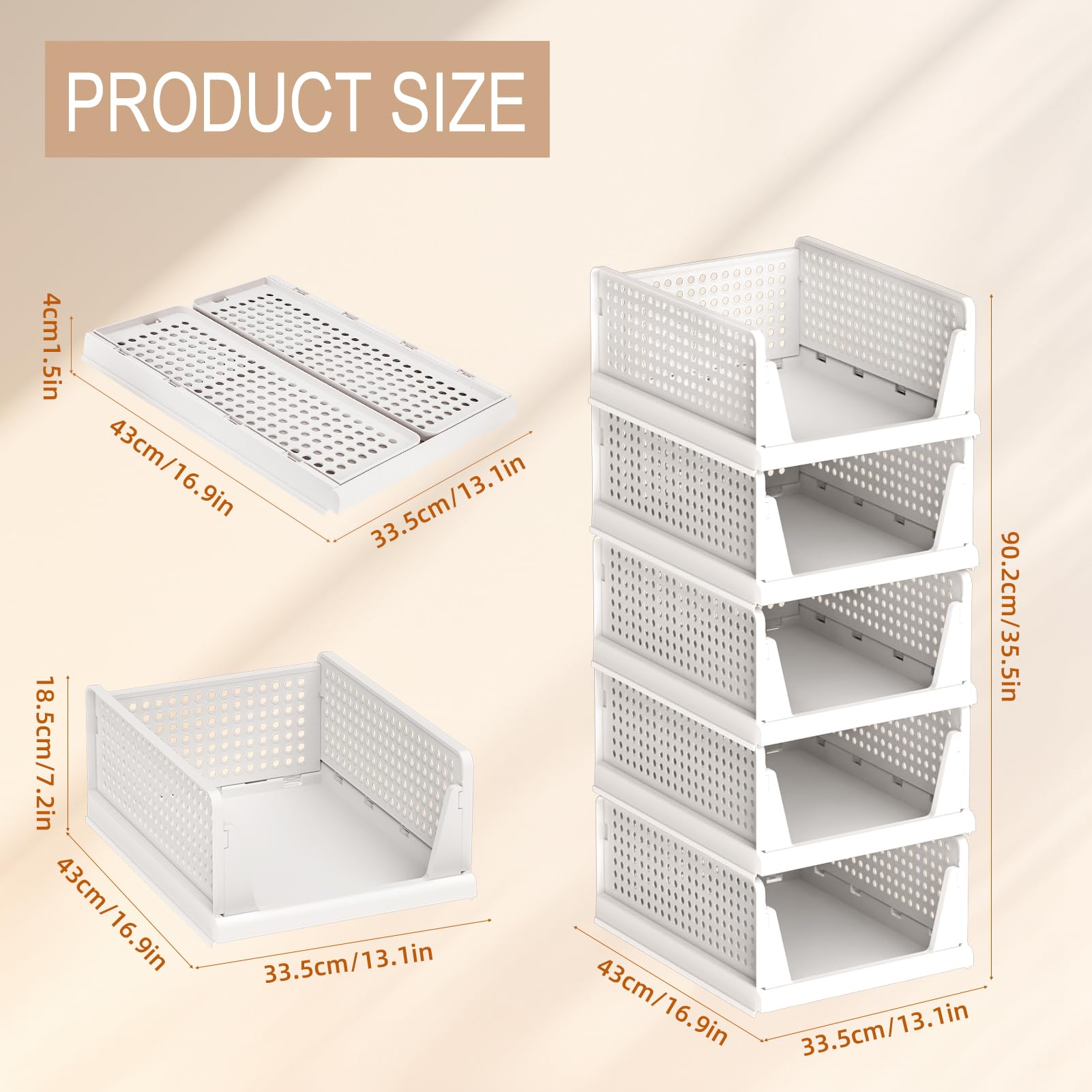 Zikenis 5 Pièces Organisateur Armoire Vetement, Empilable et Pliable Organisateur Tiroir, Plastique Rangement Tiroir Vetement, Organiseurs de Tiroir pour Chambre, Cuisine, Bureau, Salle de Bains