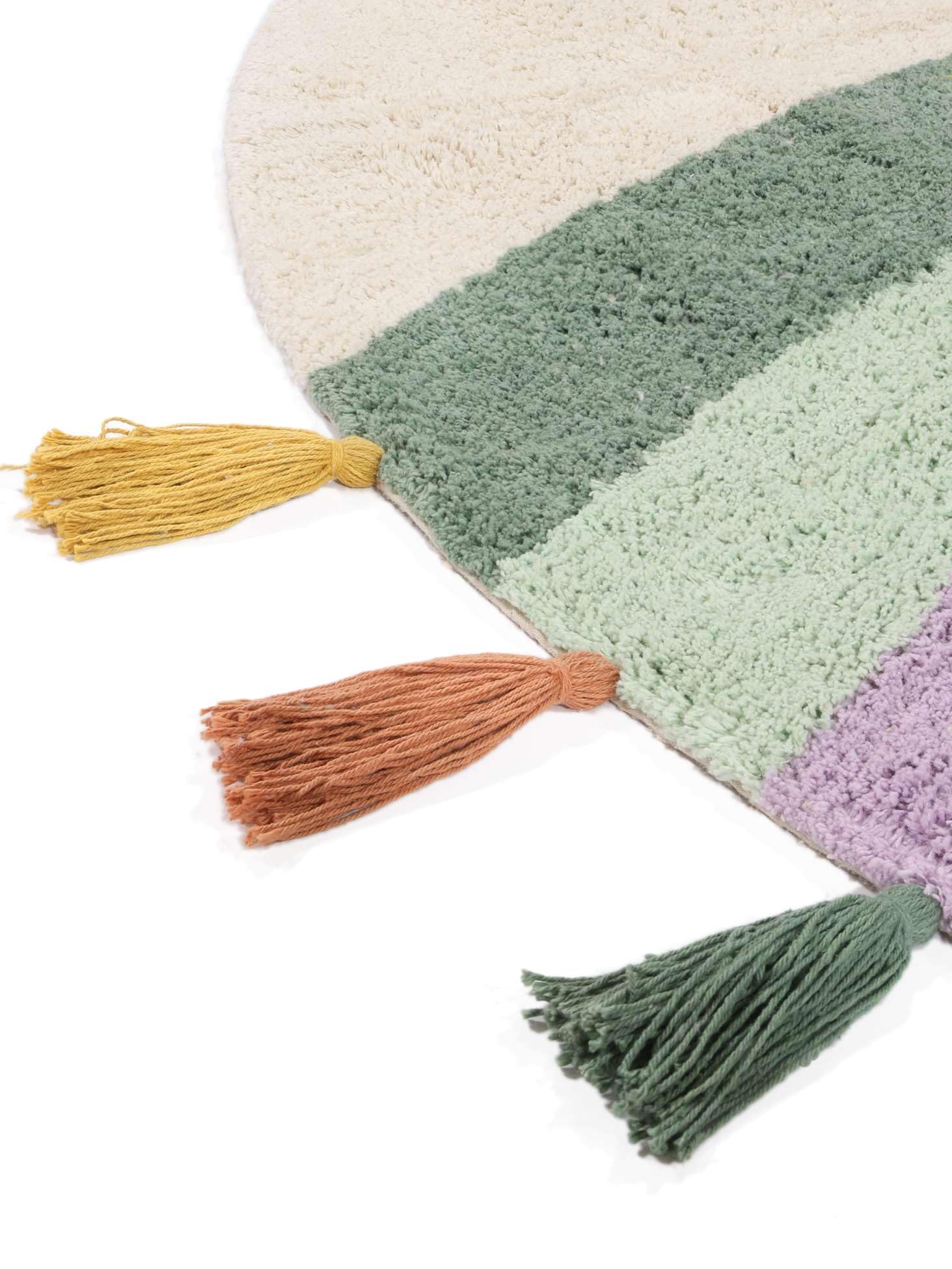 RugVista Rainbow Tappeto per bambini, Ø 100 cm, Off Bianco/Multi | Moderni, Bambini, Rotonda, Pelo medio, Lavabile in lavatrice, Oeko-Tex 100, Senza sostanze chimiche pericolose, Cameretta