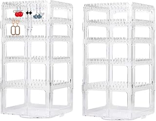 2 Pack Clear Rotating Earring Holder 360 Degree Jewelry Organizer Acrylic Earring Hanger Display Rack, 4 Tiers Jewelry Hanger Organizer Tree Display Stand Rack for Earrings Bracelets Necklaces