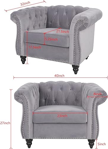 Miniatura 17 de Sofá Chesterfield de terciopelo, sofá tapizado clásico capitoné, moderno de 3 plazas, muebles largos con respaldo copetudo para sala de estar y