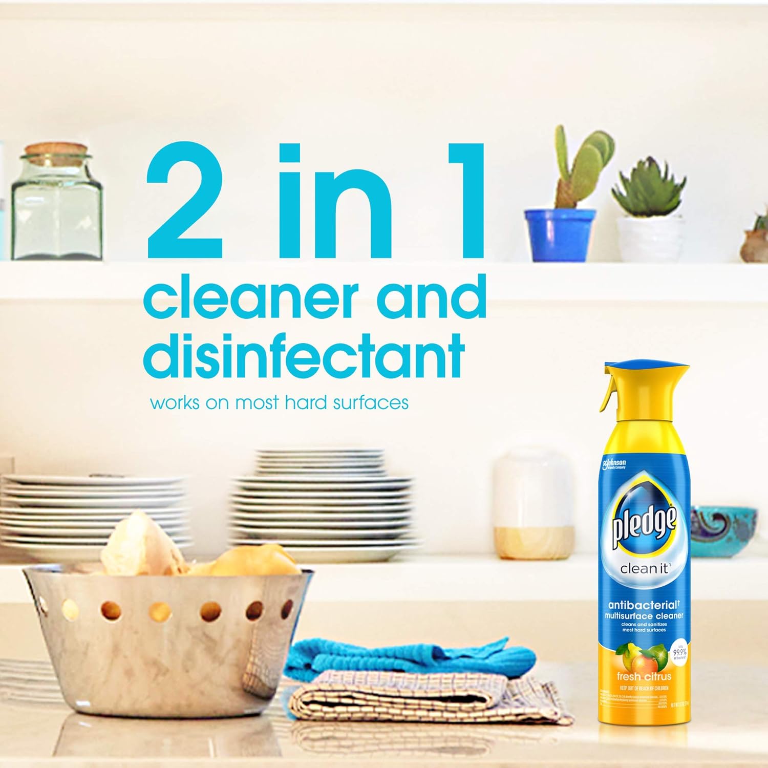 Pledge Antibacterial Multisurface Cleaner Spray, Fresh Citrus - Household Antibacterial Spray, 9.7 oz (Pack of 3) : Health & Household