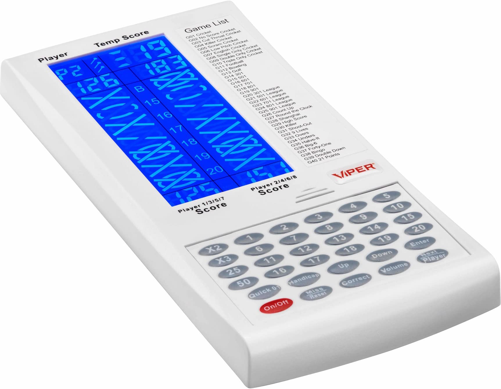 Viper, tabellone segnapunti elettronico ProScore per freccette digitale, per un massimo di 8 giocatori, con 40 giochi e 655 opzioni di gioco, tra cui cricket e X01