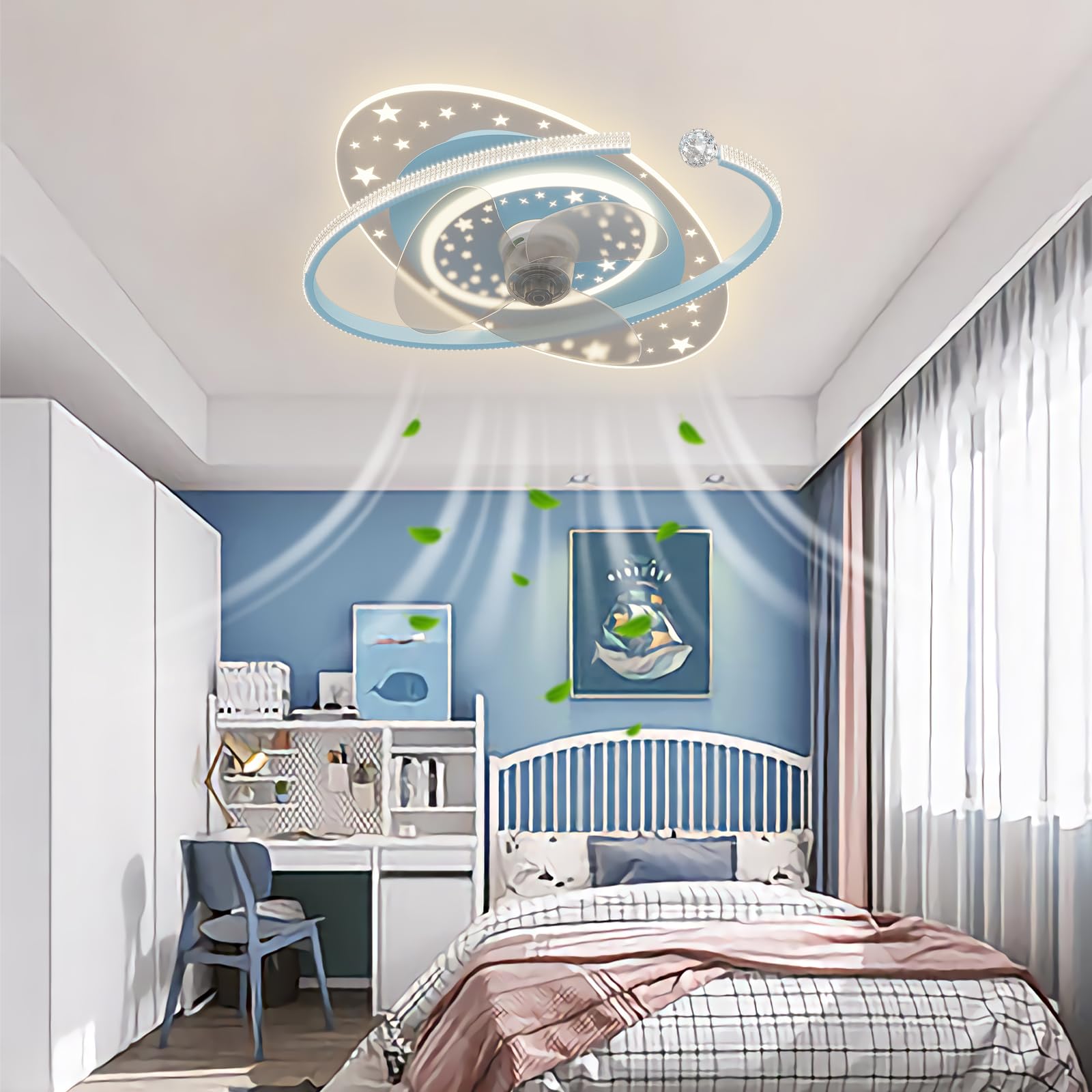 Ventilateur de plafond avec luminaire 6 vitesses et moteur réversible