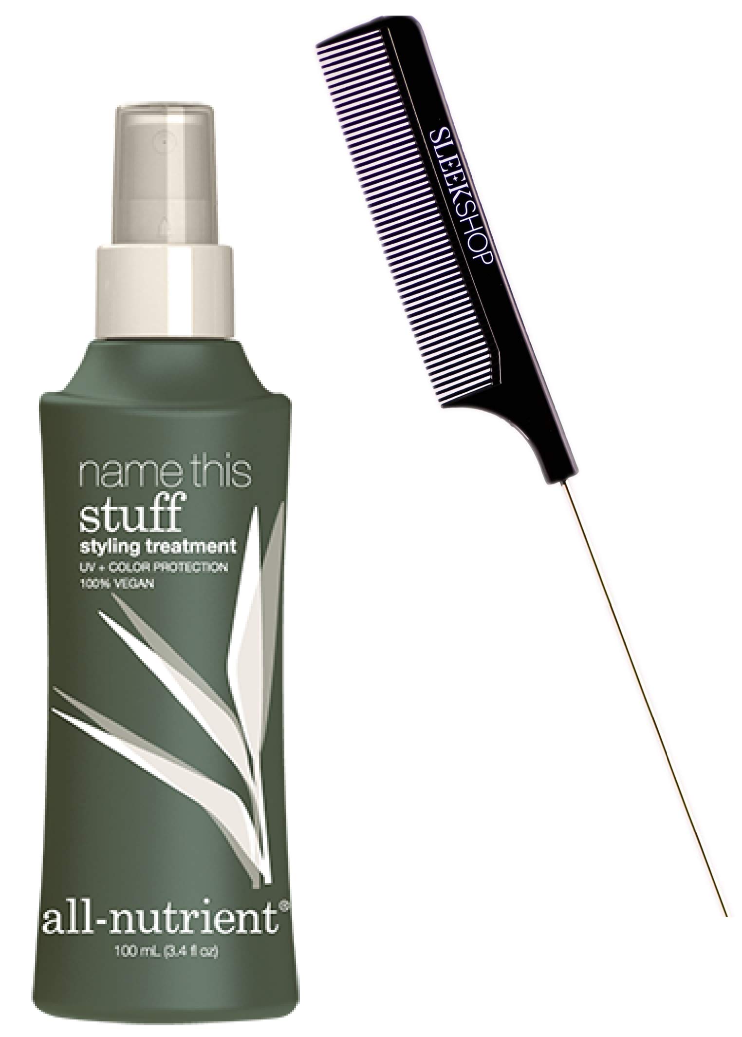 All-Nutrient Name This Stuff Styling Treatment (w/Sleek Comb) Softens, Relaxes, Smooths Hair UV+ Color Protection, 100% Vegan (3.4 OZ / 100 ML SIZE)