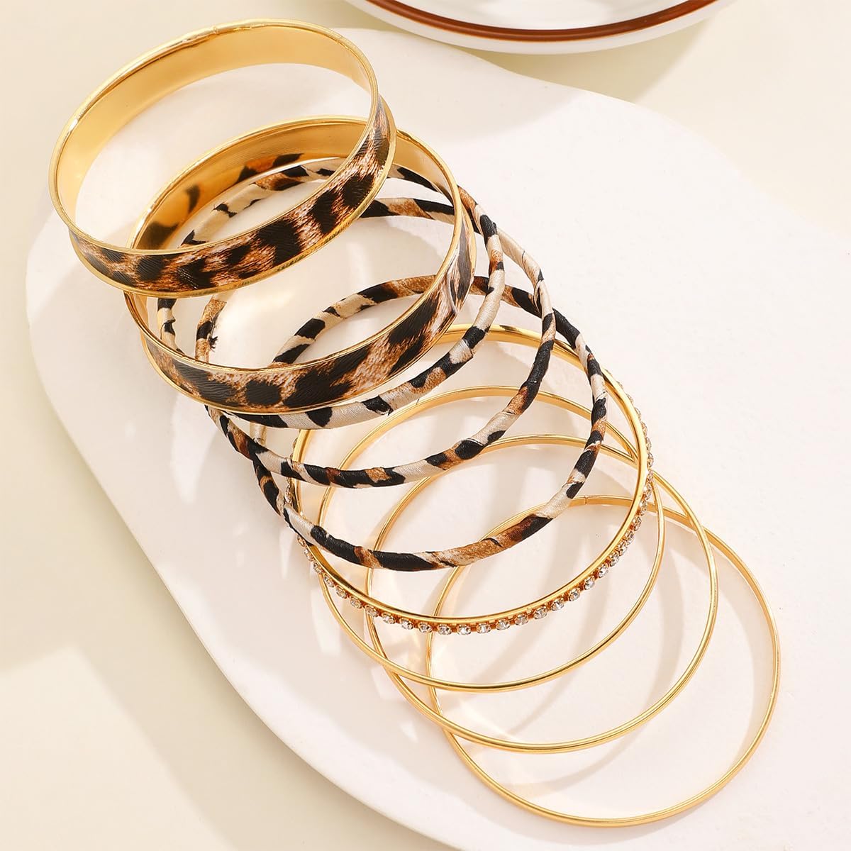 Mottled Leopard Bangle Bracelet Set for Women Multilayer Punk Gold Stackable Leopard Bracelets Exaggerated Personalized Trendy Jewelry - Image 5