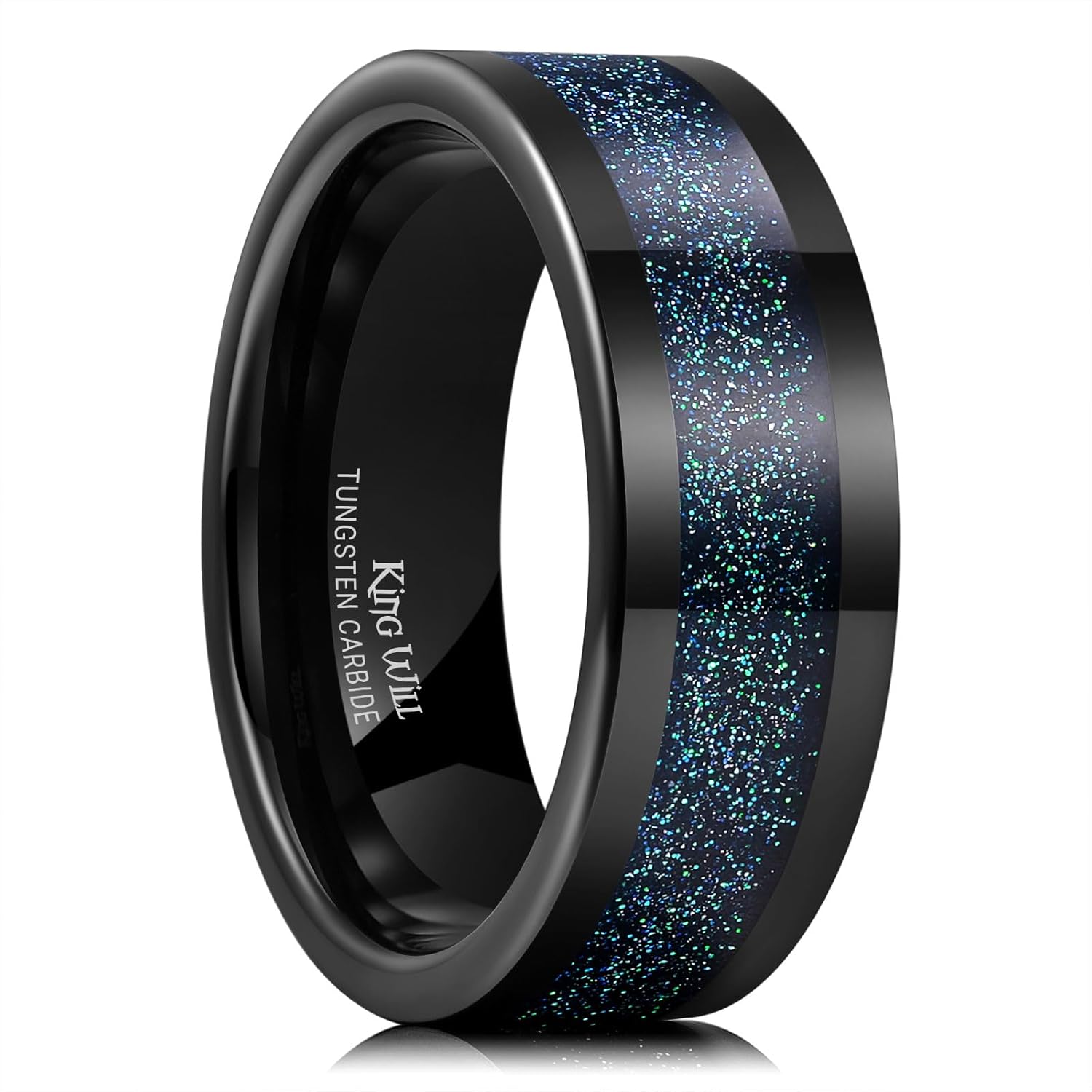 King Will Tungsten Carbide Wedding Band Rings for Men - 8mm Black Promise Rings Inlay Blue&Green Galaxy, Domed High Polished Galaxy Collection, Comfort Fit Size 11