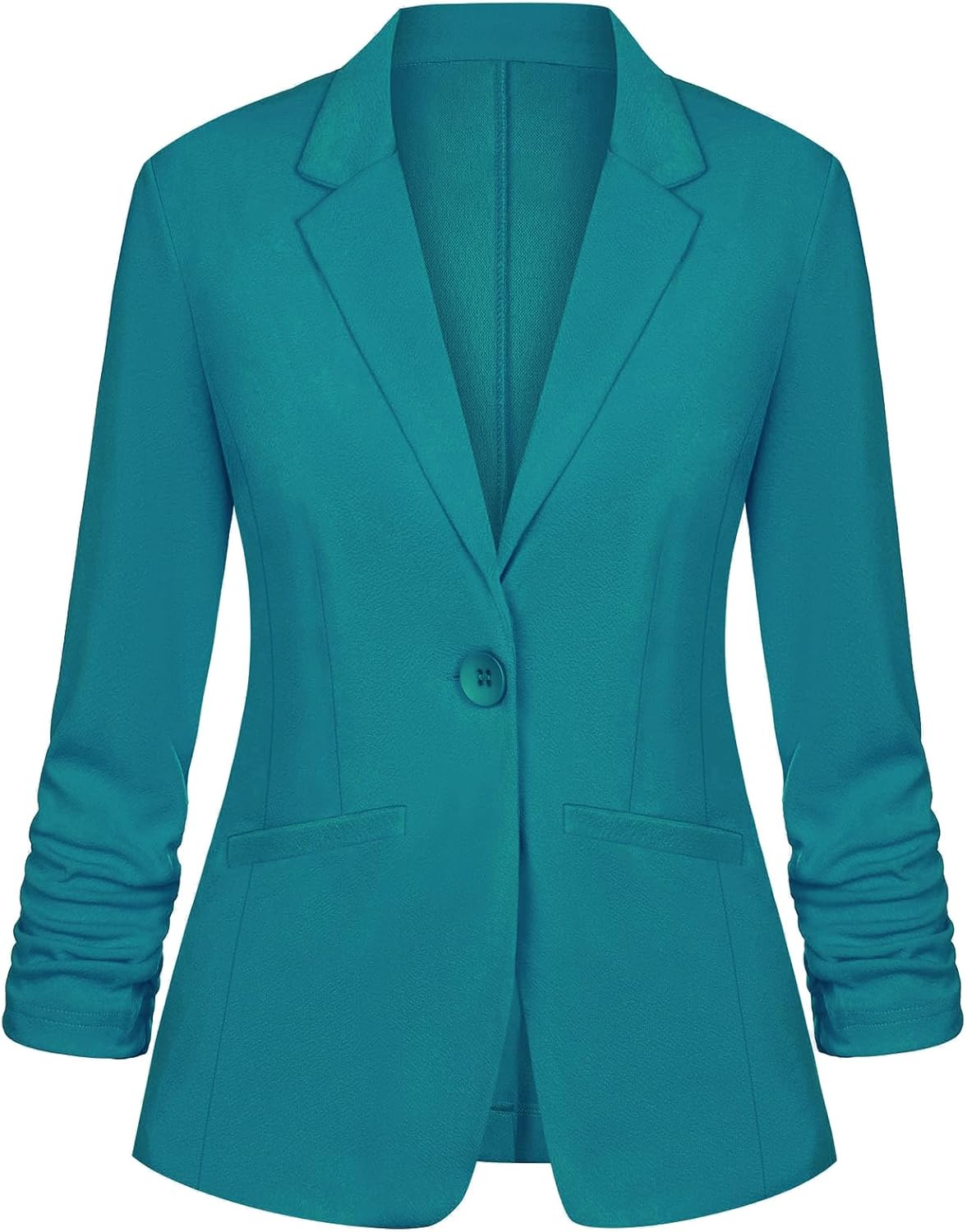 Blazers for Women Dressy Casual Ruched 3/4 Sleeve Lapel Button Work Office Cardigan Suit Jacket with Pockets