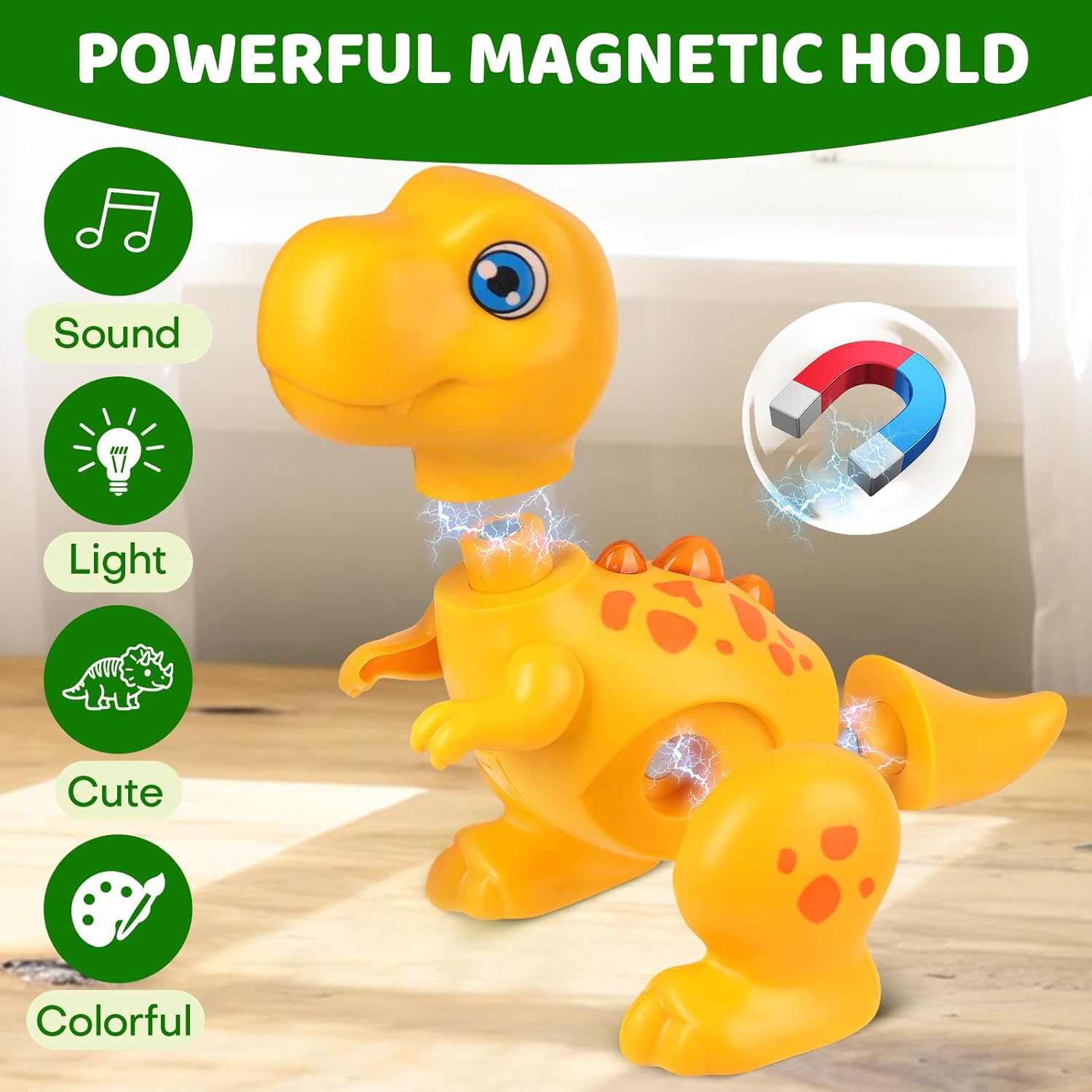 Magnetic Dinosaur Toy Set for Kids - Assembly Dino Toys with Light & Music, Take Apart Building Set for Toddlers 3-5, Sensory STEM Educational Baby Toy, Birthday Gift for Boys Girls 1-3