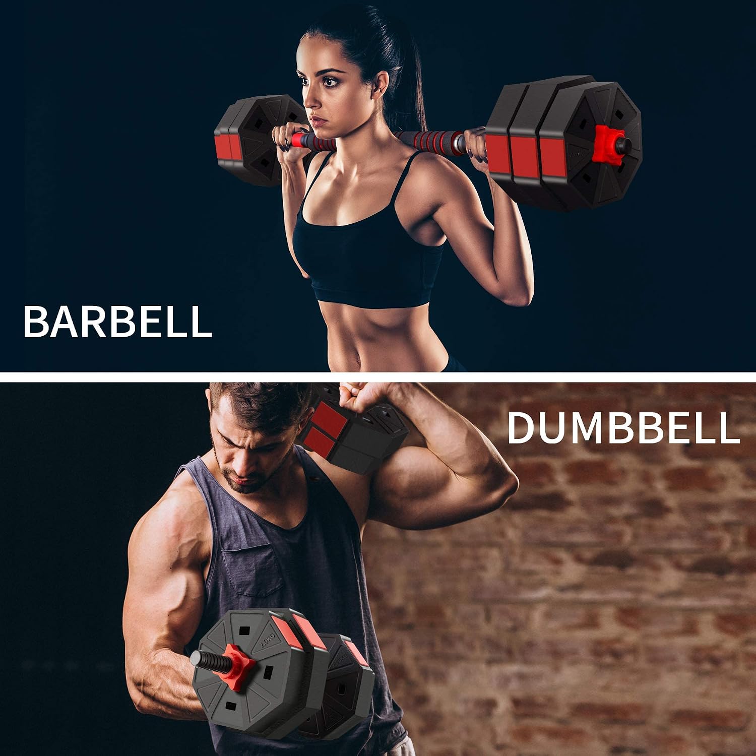 BIERDORF Adjustable Weights Dumbbells Set, Non-Rolling Adjustable Dumbbell Set, Octagonal, Home Gym Fitness Free Weight Set, 44/66 Lbs, Workout With Connecting Rod For Men Women