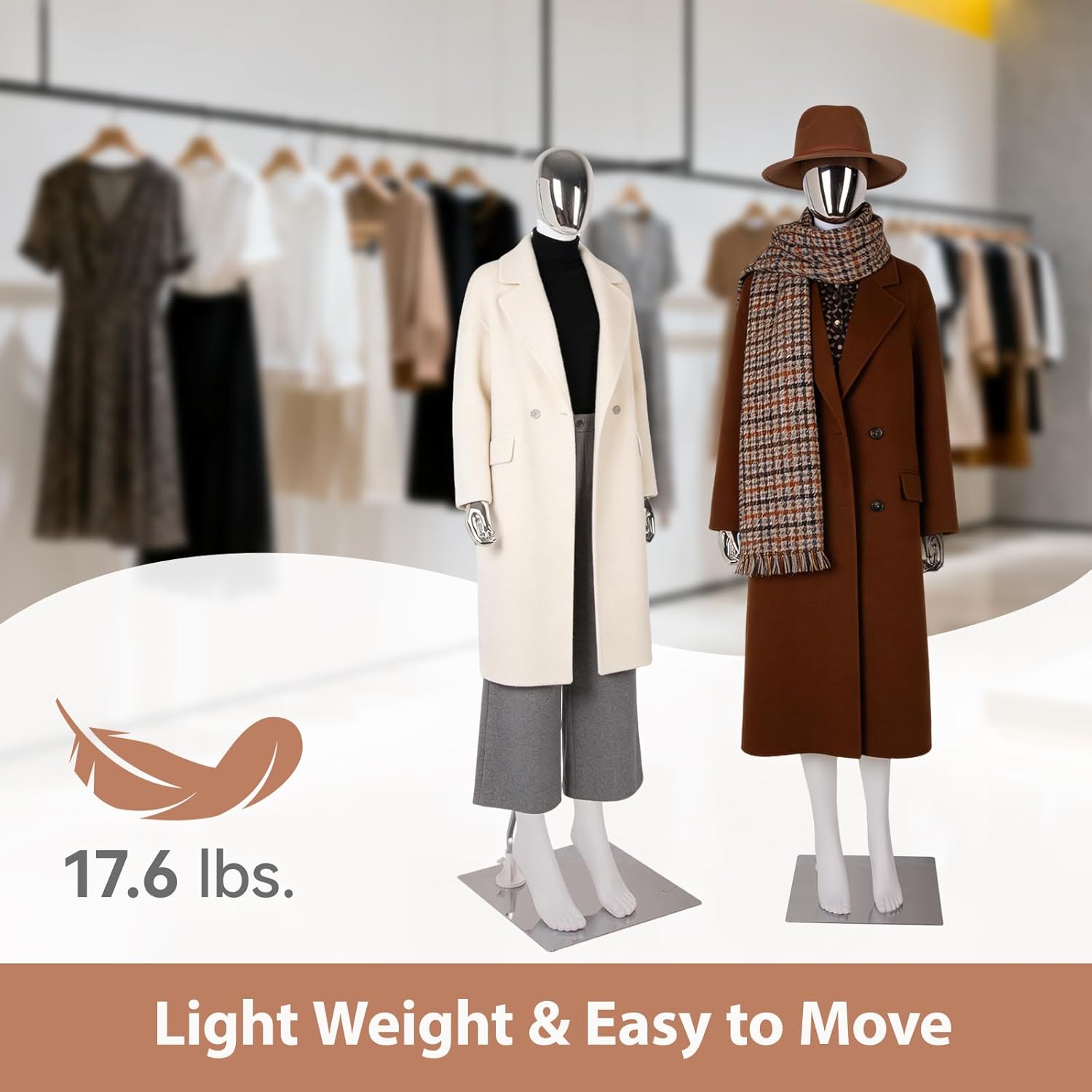 Kinfant Full Body Female Mannequin - White&Silver Elegant Tall Female Mannequin with Stable Metal Base, Manne quin Dress Form Display with Adjustable Head and Arms, Detachable Manikins