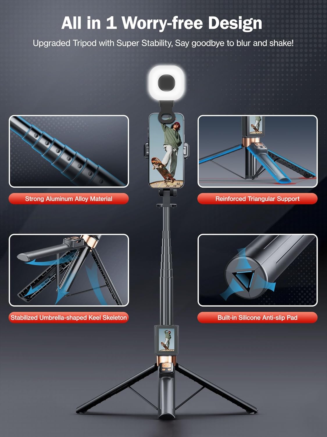 2026 Upgraded 67" Selfie Monitor Screen Phone Tripod, Wireless Screen Mirroring Selfie Stick Tripod for iPhone 360° Rotation with Light & Remote for TikTok YouTube Vlog Live Stream, iPhone & Android