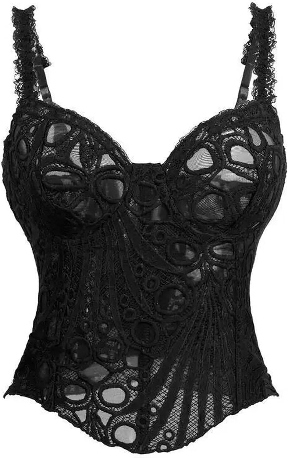 Floral Lace-Up Corset Top for Women Sheer Bustier Crop Top | Floral embroidered sheer bustier with lace-up back & steel boning. Lightweight, breathable. For parties, clubs. Hand wash.