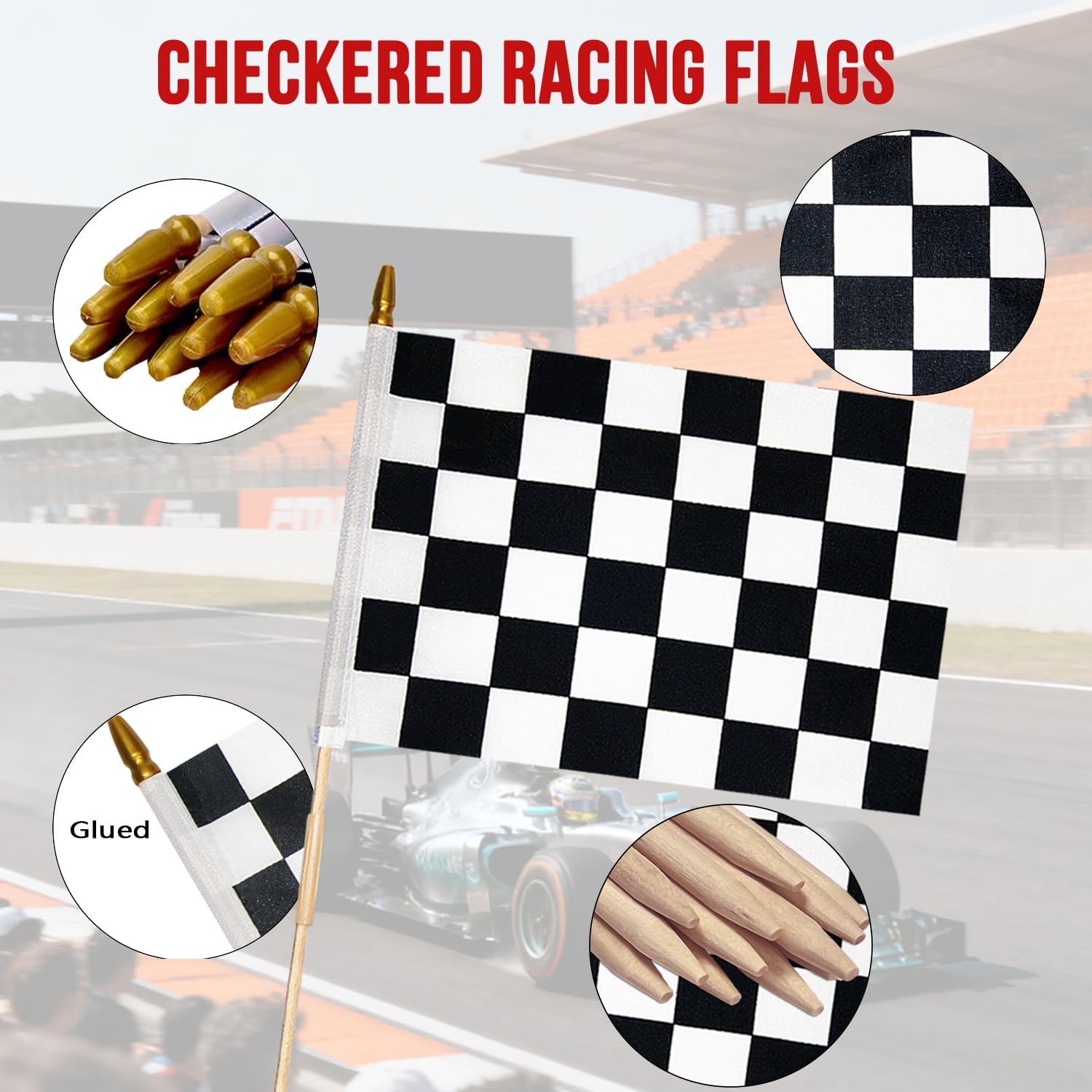 2 pack 12×18 inch checkered black and white racing flags,race car flags on stick with safe spear top, for car flags party decorations,outdoor decorations 2 pcs