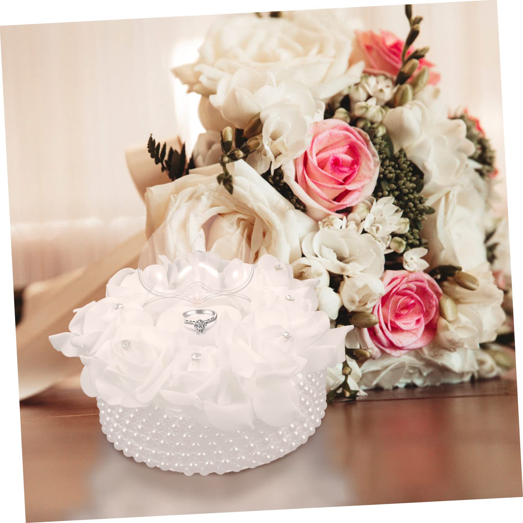 Ciieeo 3pièces Coussin Anneau De Mariage Forme De Gâteau avec Roses Boîte pour Cérémonie Fiançailles Et