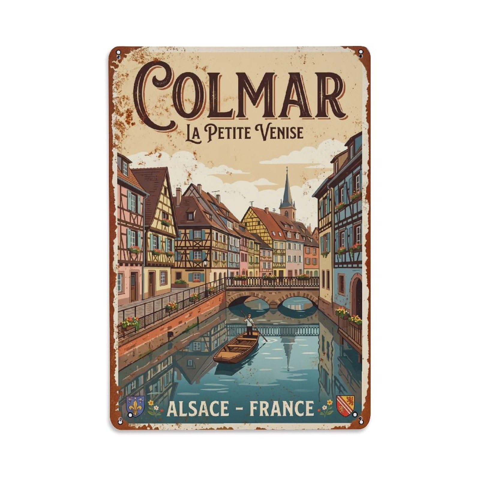 Cmhok Vintage Style Vintage Travel Colmar France Metal Tin Sign Wall Decor For Cafe, Club, Garden Metal Poster 8X12inch