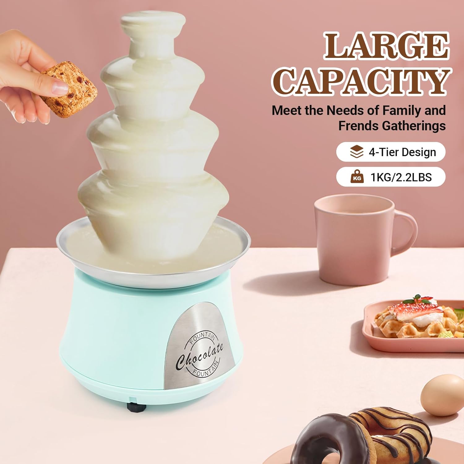 Chocolate Fountain Machine, 120V 180W 4 Tier Electric Chocolate Fountain Machine Chocolate Fondue Fountain Machine for Family Gatherings Weddings Birthdays (Blue)