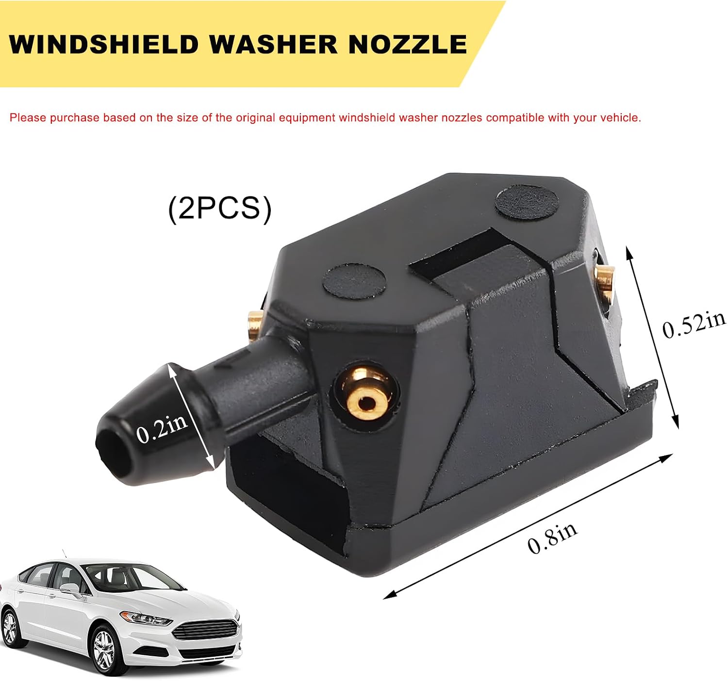 Sun Walker 2PCS Front Windshield Washer Nozzles, 4 Holes Auto Windscreen Left Right Wiper Washer Sprayers, Front Windshield Sprayer Nozzle Replacement for Most Cars SUVs Trucks
