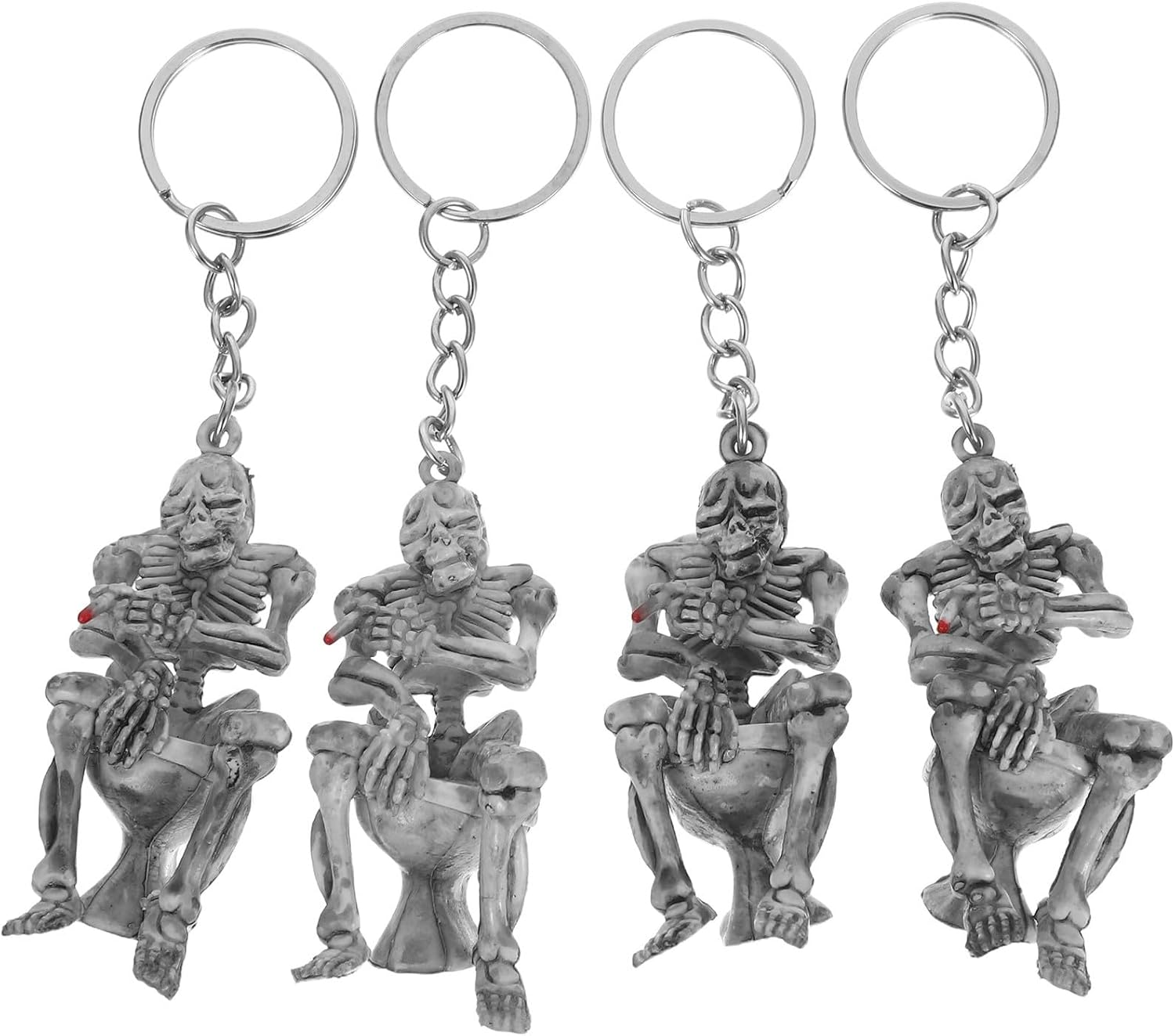 4pcs Halloween Skull Keyring Creative Skeleton Toilet Pendant Silver