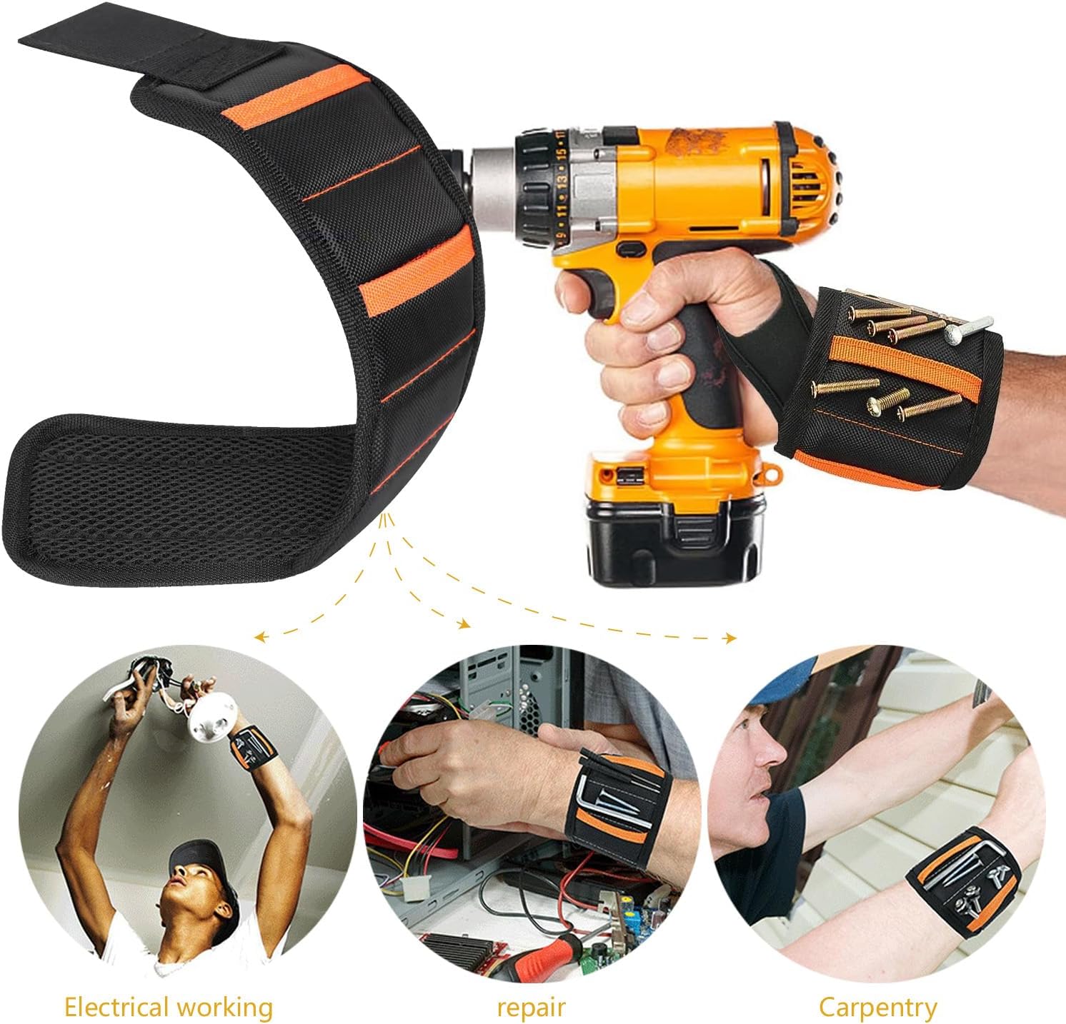 Magnetic Wristband for Holding Tools with 15 Magnets for Screws and Nails image 4