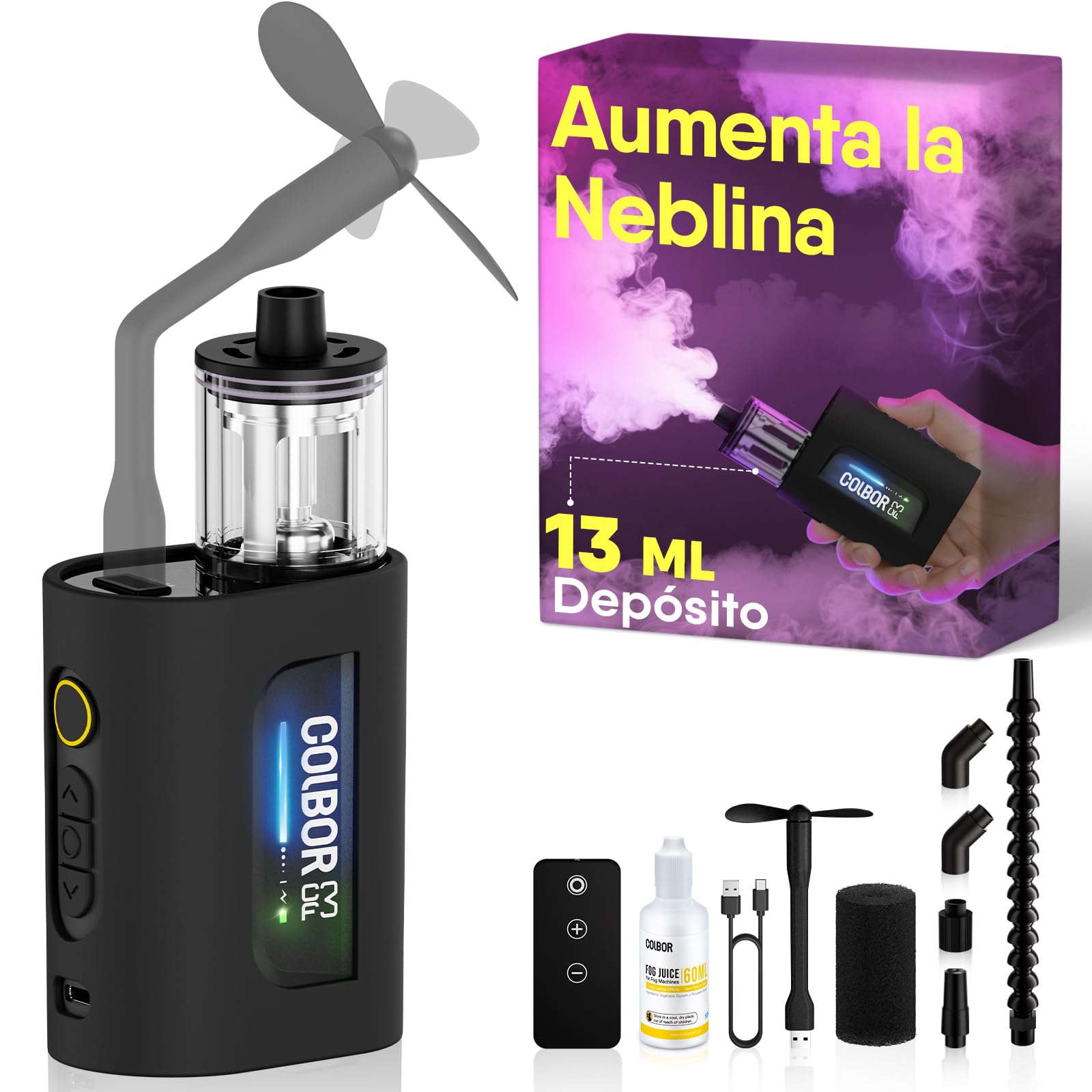 COLBOR CF3 Máquina de Humo Portátil con Control Remoto | Mini Máquina de Niebla de Mano con Protección contra Inclinación de 60° para Fotografía Fiestas Escenas Cosplay Halloween