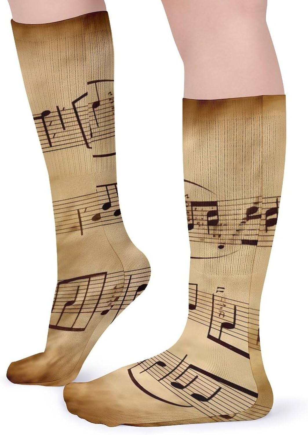 5 Pairs Knee High Socks Music Note Art Long Tube Boot Seamless Toe