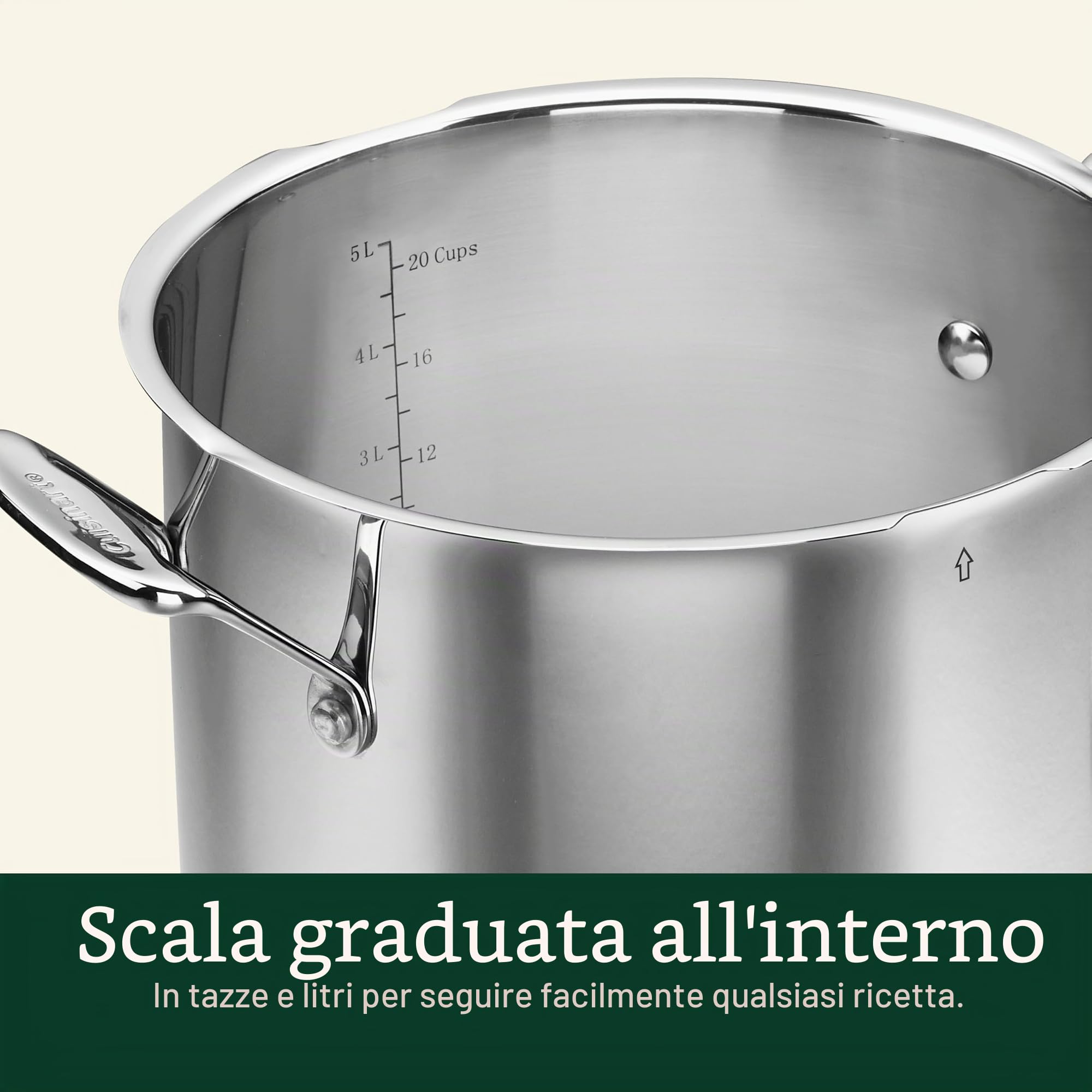 Cuisinart 766S-22 - Pentola per pasta in acciaio inox da 6 l, con coperchio scolapasta, collezione Chef's-Classic-Stainless-Cookware-Collection, 6 litri